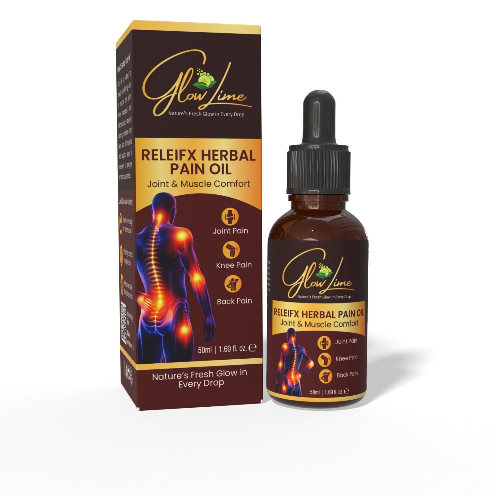 ReleifX Herbal Pain Relief Oil for Joint, Muscle, Knee & Back Pain – 50ml